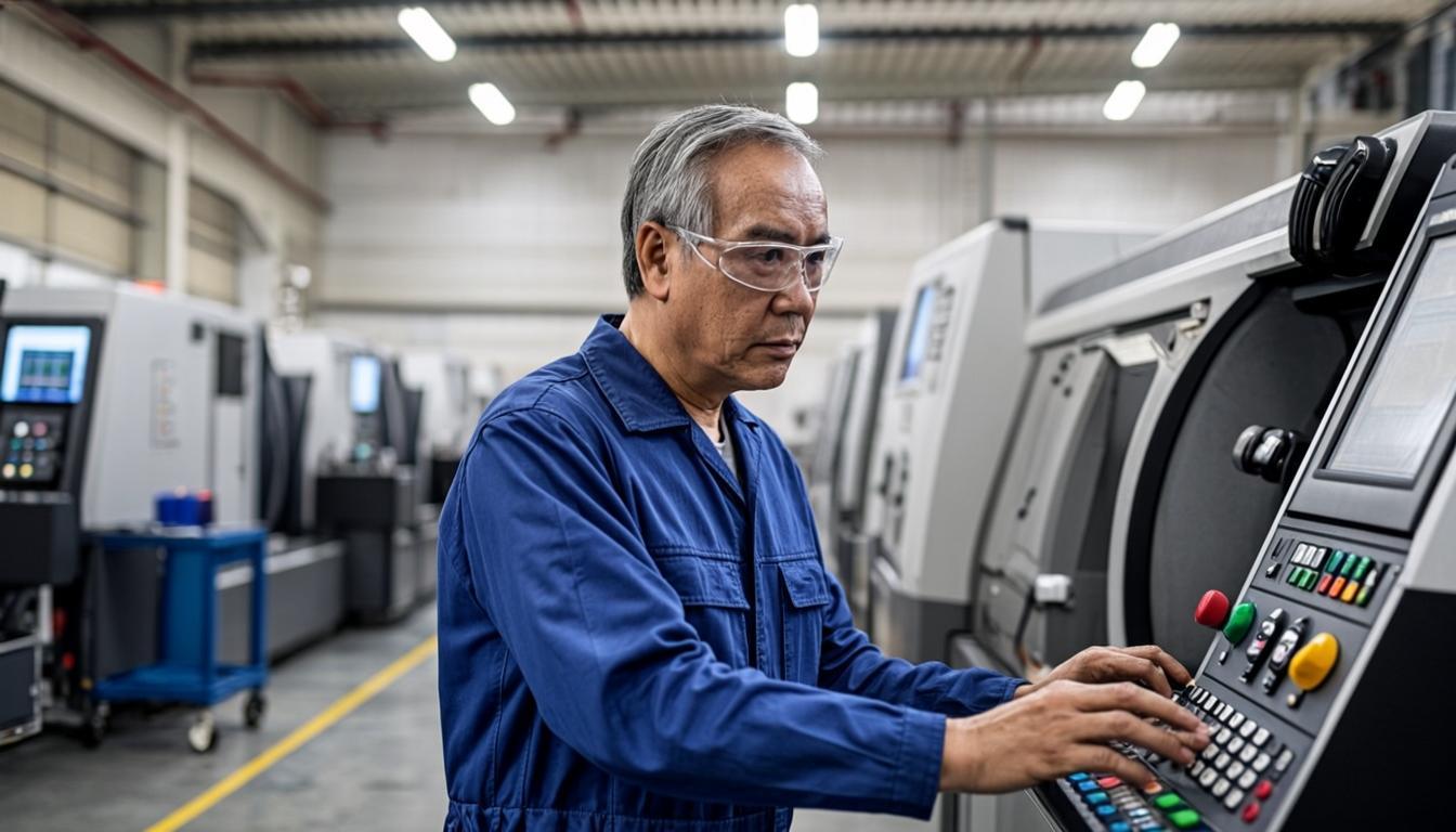 Engineer operating precision CNC machine